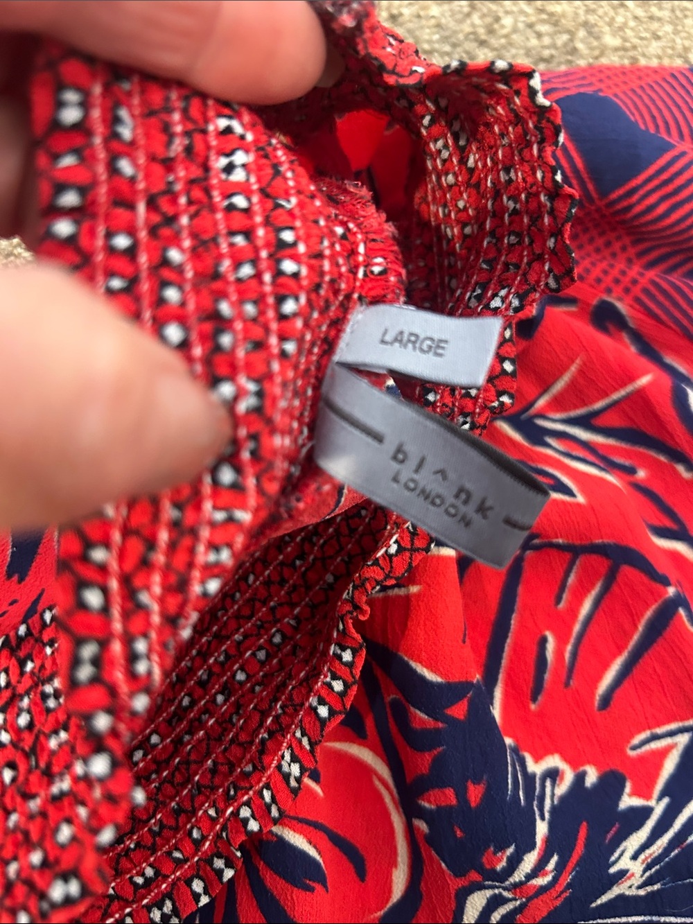 Floral High-Neck Blouse in Red and Navy - Picture 2 of 4